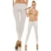 Skinny Damen Treggings Hose In Leder-Look Mit Schnürung Weiß