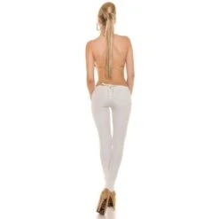 Skinny Damen Treggings Hose In Leder-Look Mit Schnürung Weiß -Noirmade Geschaft skinny damen treggings hose in leder look mit schnuerung weiss5