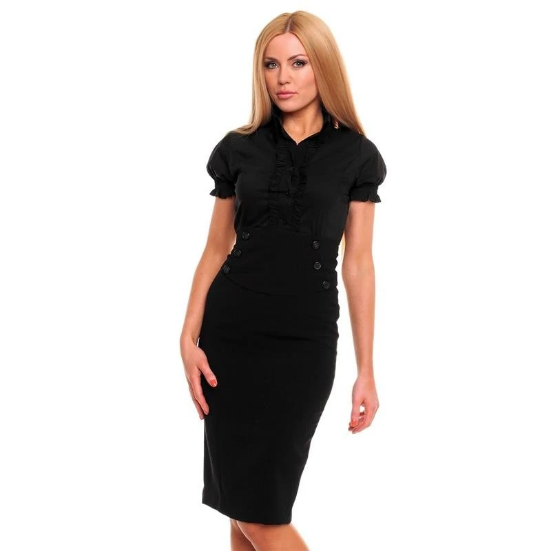 Taillierte Damen Kurzarm Bluse Mit Rüschen Schwarz 4 Taillierte Damen Kurzarm Bluse Mit Rüschen Schwarz – Bild 2