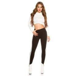 Trendige Damen Stretch Stoffhose Mit Streifen Schwarz/Weiß -Noirmade Geschaft trendige damen stretch stoffhose mit streifen schwarz weiss2